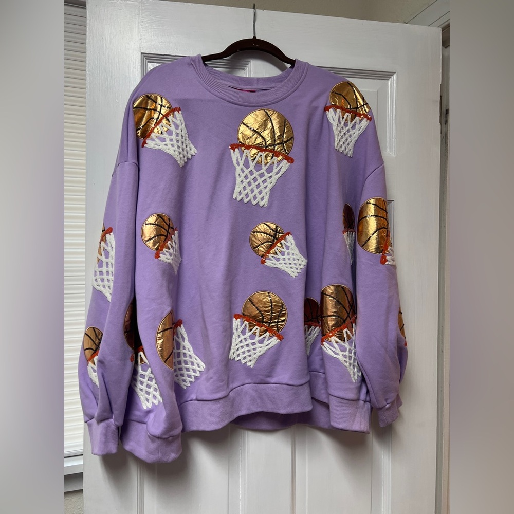 QUEEN OF SPARKLES Purple and Gold Basketball Sweater